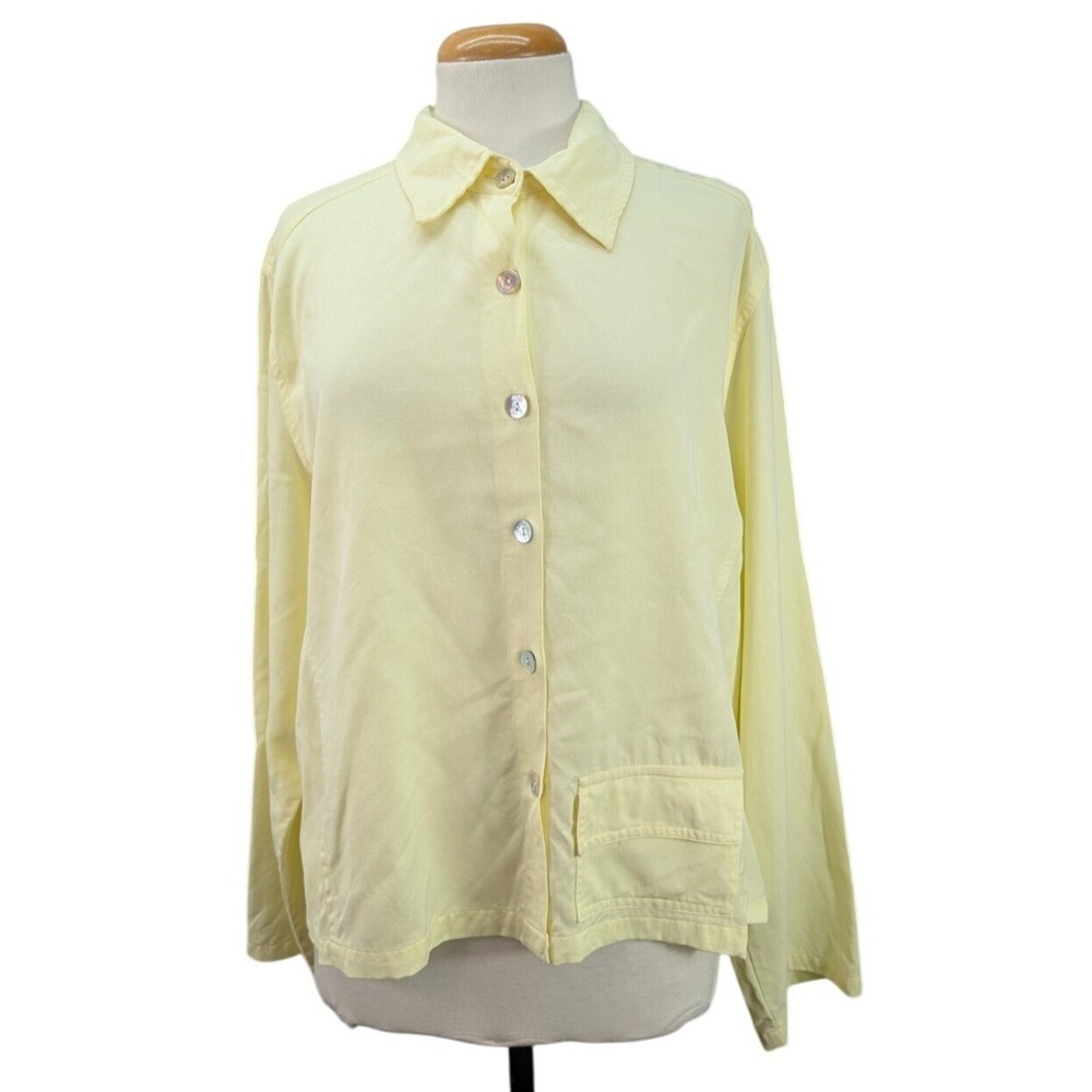 Toofan Button Up Long Sleeve Shirt Women's‎ XL Pastel Yellow Tencel India Preppy